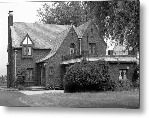 Black And White Photo Metal Print featuring the photograph Brick Tutor Home by Valerie Collins