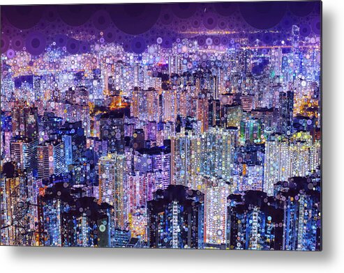 Hong Kong Metal Print featuring the mixed media Bright Lights, Big City by Susan Maxwell Schmidt