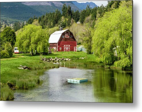 Agriculture Metal Print featuring the photograph Brinnon Washington Barn by Pond by Teri Virbickis