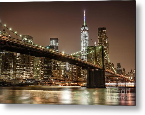 Brooklyn Metal Print featuring the photograph Brooklyn Bridge at Night by Daniel Heine