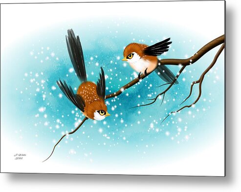 Swallows Metal Print featuring the digital art Brown swallows in Winter by John Wills
