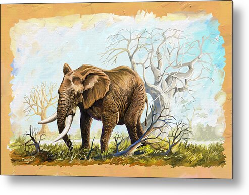 Nature Metal Print featuring the painting Browsing in the Bushes by Anthony Mwangi
