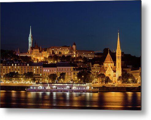 Budapest Metal Print featuring the photograph Budapest By Night Buda Side Skyline by Artur Bogacki