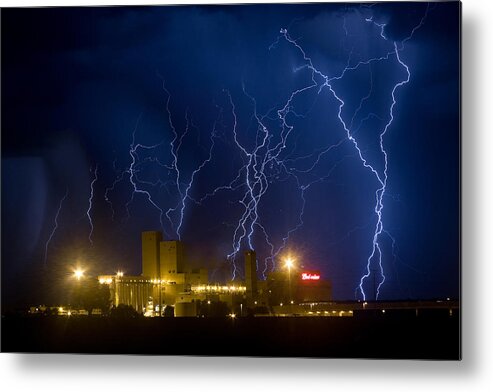 Lightning Metal Print featuring the photograph Budweiser Brewery Storm by James BO Insogna