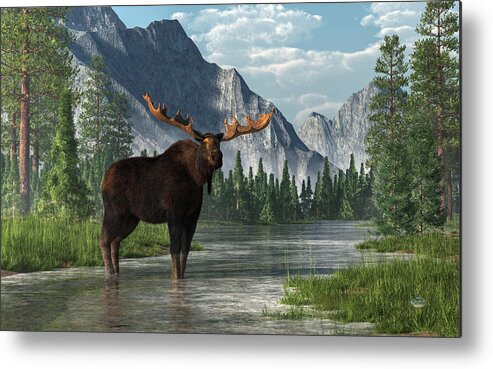 Bull Moose Metal Print featuring the digital art Bull Moose by Daniel Eskridge