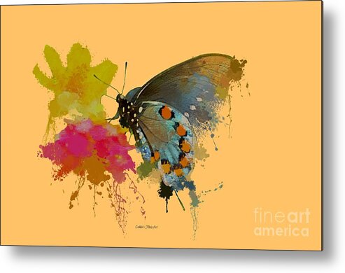 Nature Metal Print featuring the photograph Butterfly on Lantana - Splatter Paint Tee Shirt Design by Debbie Portwood