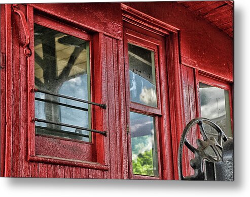Red Metal Print featuring the photograph Caboose Windows by Mike Martin