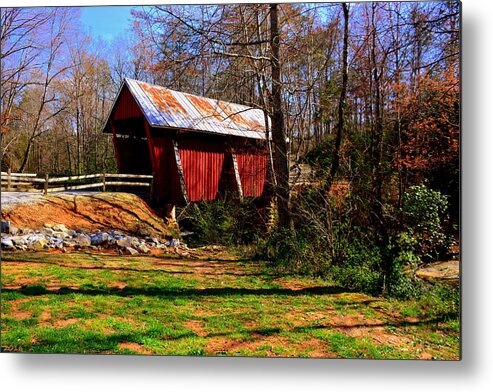 Campbell's Covered Bridge Est. 1909 Metal Print featuring the photograph Campbell's Covered Bridge Est. 1909 by Lisa Wooten