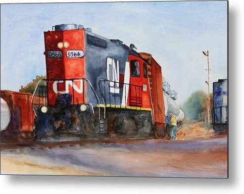 Trains Metal Print featuring the painting Canadian National engine by Bobby Walters