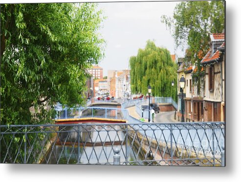 Bridges Metal Print featuring the photograph Canal view in Amiens by Therese Alcorn