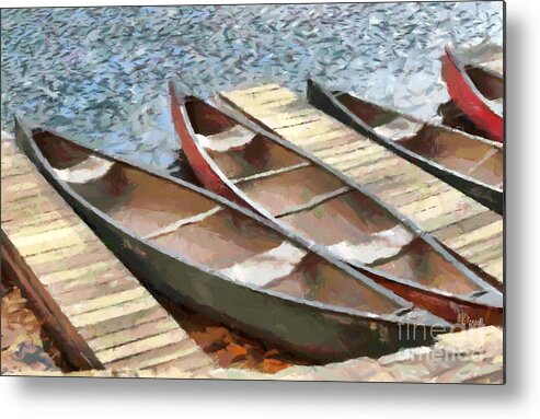 Canoes Metal Print featuring the painting Canoes At Lake Susan by Anne Kitzman