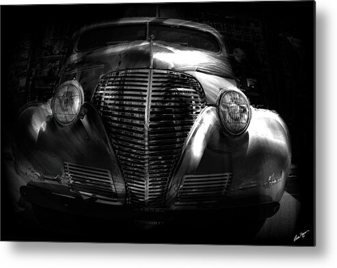 1939 Metal Print featuring the photograph Car Art 1939 in a Bubble BW by Lesa Fine