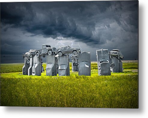 Landscape Metal Print featuring the photograph Car Henge in Alliance Nebraska after England's Stonehenge by Randall Nyhof