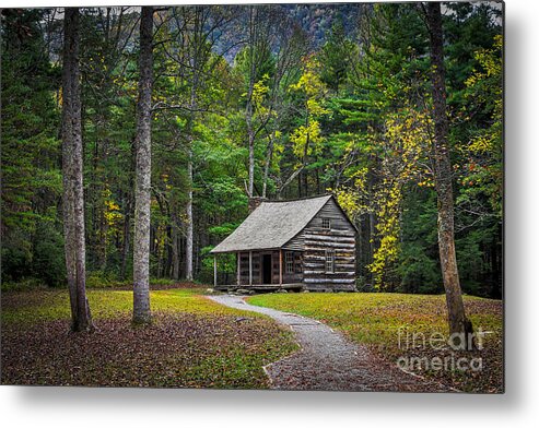 Historic Metal Print featuring the photograph Carter Shields Cabin in Cades Cove TN Great Smoky Mountains Landscape by T Lowry Wilson
