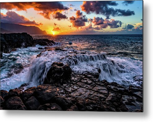 Beach Metal Print featuring the photograph Cascading Water at Sunset by John Hight