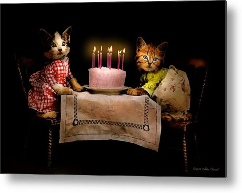Cat Metal Print featuring the photograph Cat - It's our birthday - 1914 by Mike Savad