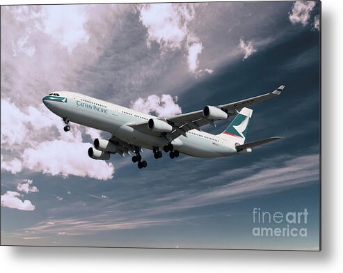 Airbus A340 Metal Print featuring the digital art Cathay Pacific Airbus A340-313X by Airpower Art