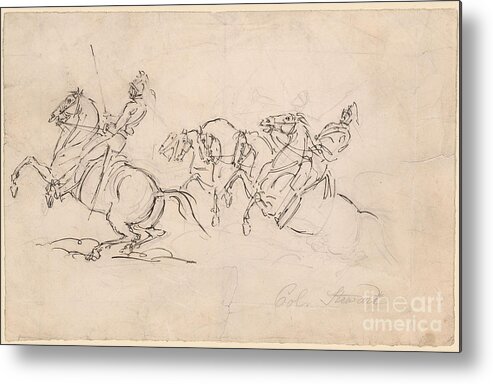 Sir James Stewart 1779-1849 Cavalry Charge. Pencil Art Metal Print featuring the painting Cavalry Charge by MotionAge Designs