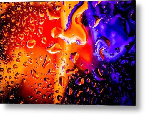 Macro Closeup Water Drops Space Orange Purple Bruce Pritchett Photography Metal Print featuring the photograph Celestial Fusion Break by Bruce Pritchett