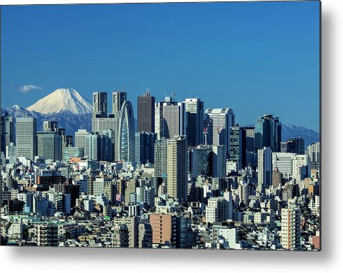 Mt. Fuji Metal Print featuring the photograph Central Tokyo and Mt. Fuji by Ponte Ryuurui