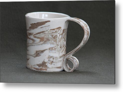 Clay Metal Print featuring the ceramic art Ceramic Marbled Clay Cup by Suzanne Gaff