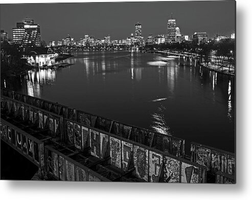 Boston Metal Print featuring the photograph Charles River at Dusk Dewolfe Boathouse Boston Skyline Black and White by Toby McGuire