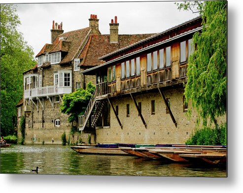 Cambridge Metal Print featuring the photograph Chauffeur punts station in Cambridge. by Elena Perelman