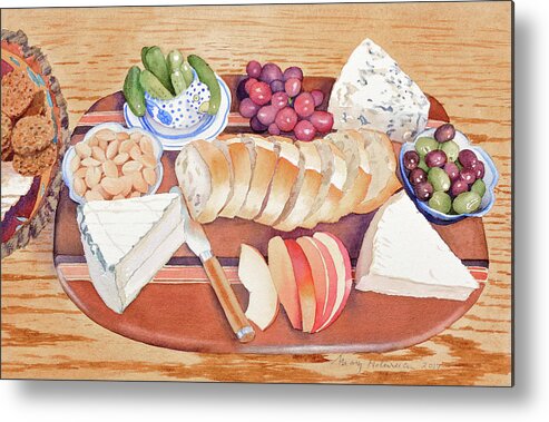 Cheese Metal Print featuring the painting Cheese Plate for a Party by Mary Helmreich