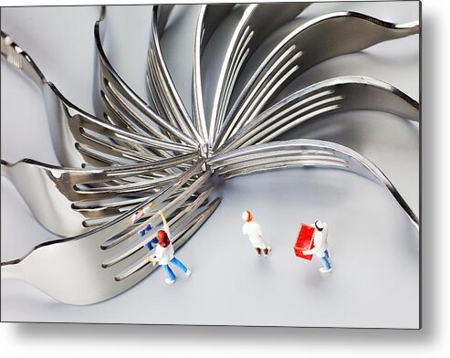 Fork Metal Print featuring the photograph Chef and forks little people on food by Paul Ge