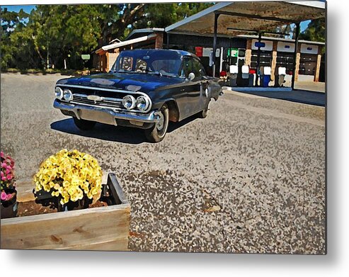 Car Metal Print featuring the painting Chevy Impala at the Station by Michael Thomas