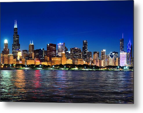 Chicago Skyscrapers Metal Print featuring the photograph Chicago Shorline at Night by Judith Barath