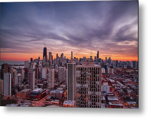 Chicago Metal Print featuring the photograph Chicago Sunsetscape by Raf Winterpacht