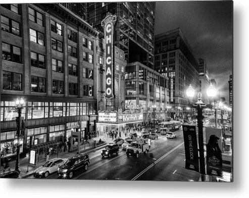 Chicago Metal Print featuring the photograph Chicago Theater in Black and White by Terri Morris