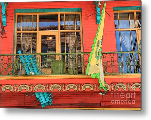 Red Metal Print featuring the photograph Chinatown Balcony by Jeanette French