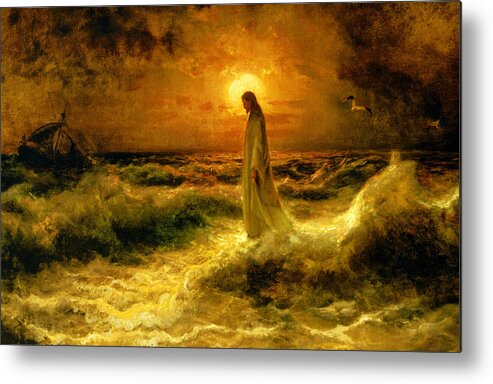 Christ Walking On Water Metal Print featuring the painting Christ Walking on the Waters by Julius Sergius Klever