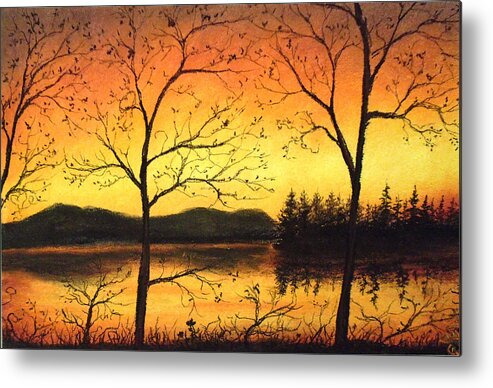 Yellow Sunset Metal Print featuring the painting Citrus Nights by Jen Shearer