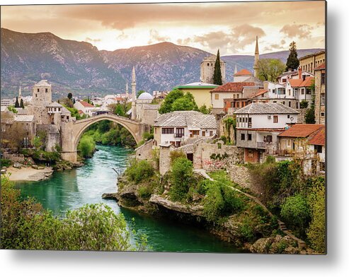 Balkans Metal Print featuring the photograph City of Mostar and Neretva River by Alexey Stiop