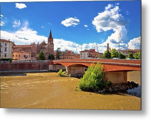 San Fermo Metal Print featuring the photograph City of Verona Adige river and San Fermo Maggiore church by Brch Photography