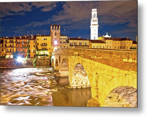 Verona Metal Print featuring the photograph City of Verona Adige riverfront evening view by Brch Photography