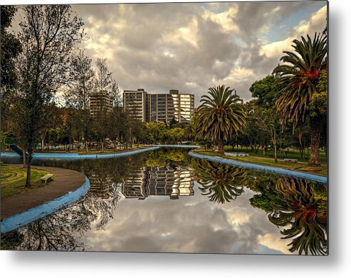 Apartments Metal Print featuring the photograph Park Waterway by Maria Coulson