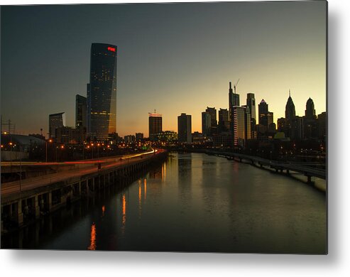 Cityscape Metal Print featuring the photograph Cityscape from South Street at Night - Philadelphia by Bill Cannon