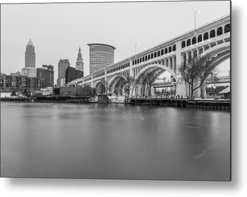 Cleveland Metal Print featuring the photograph Cleveland Skyline in Black and White by John McGraw