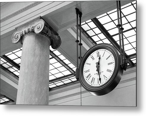 Clock Metal Print featuring the photograph Clock and Column in Saint Paul Union Depot by Jim Hughes
