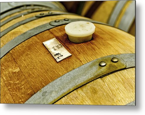 Colorado Vineyard Metal Print featuring the photograph Close Up of Red Wine Barrel by Teri Virbickis