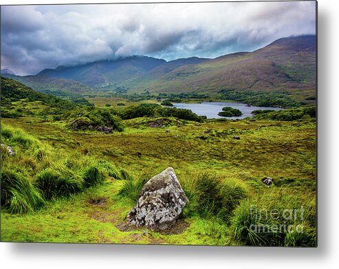 Ireland Metal Print featuring the photograph Cloudy Hills and Lake in Ireland by Andreas Berthold