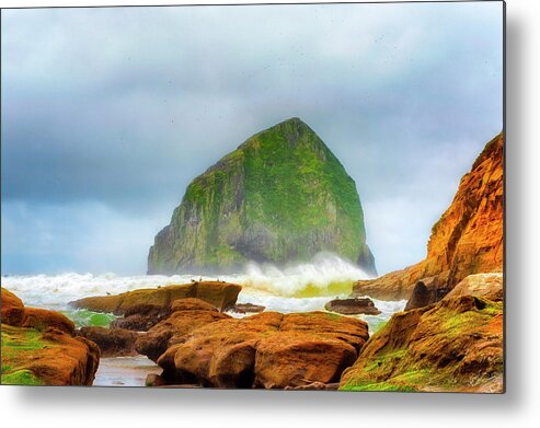 Beach Metal Print featuring the photograph Coastal Storm at Haystack by Dee Browning