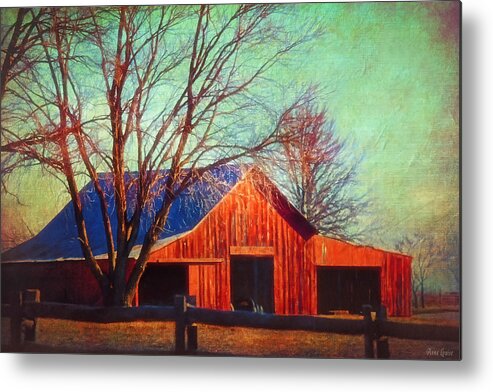 Winter Red Barn Metal Print featuring the photograph Cold Winter Red Barn by Anna Louise
