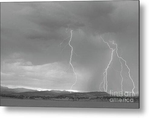July Metal Print featuring the photograph Colorado Rocky Mountains Foothills Lightning Strikes 2 BW by James BO Insogna
