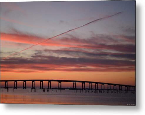 Navarre Metal Print featuring the photograph Colorful Sunrise over Navarre Beach Bridge by Jeff at JSJ Photography