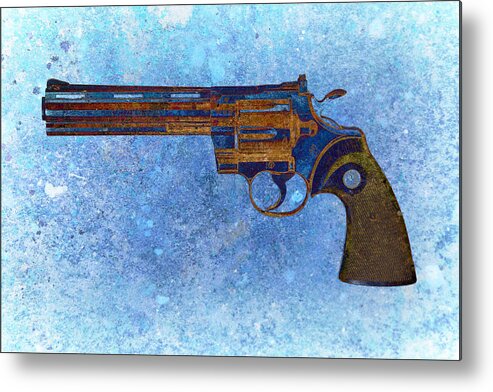 Colt Metal Print featuring the digital art Colt Python 357 Mag on Blue Background. by M L C
